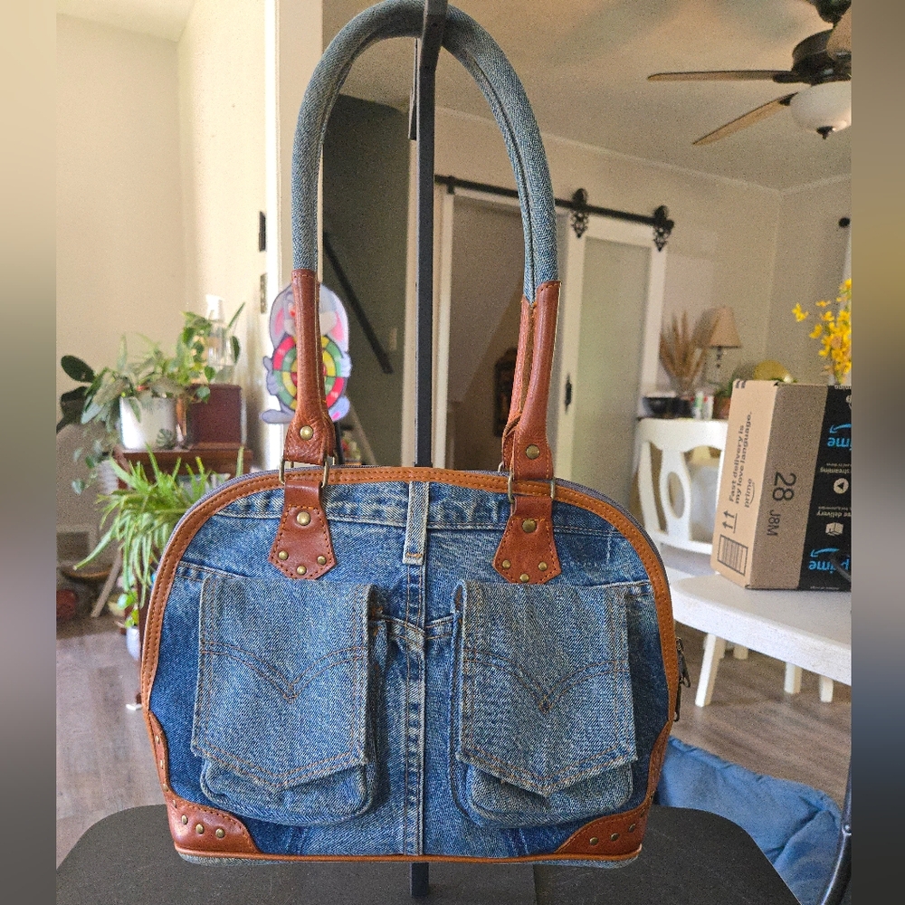 Vintage Levi Denim Mini Tote with Brown Leather Trim